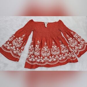 Flying Tomato Rust Orange  Embroidered Off The Shoulder Top size Small